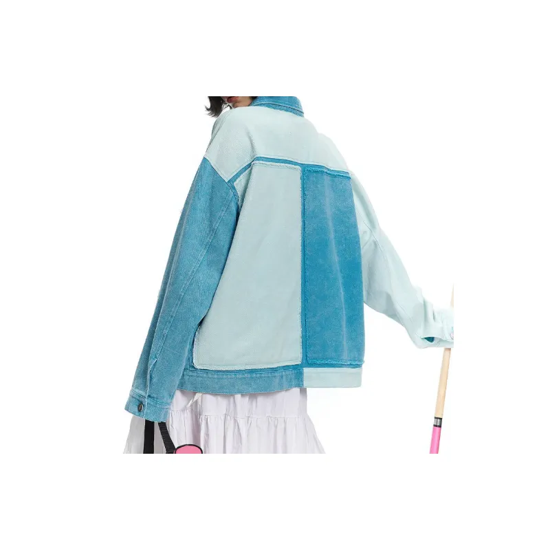 Loose Retro Blue Patchwork Jacket-3