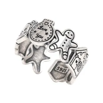 Gingerbread Man Sterling Silver Smiley Ring Ins Niche Design Sense Index Finger Fashion Personality Minimalist Circle Student Ring