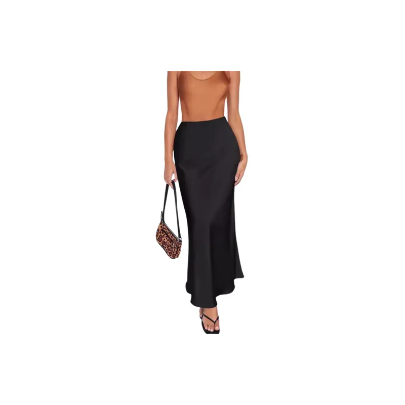 Simple Plain Acetate Skirt Women-2