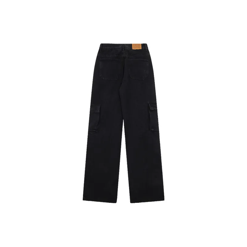 Niche Design Sense Letter Button Split Tooling Jeans-1