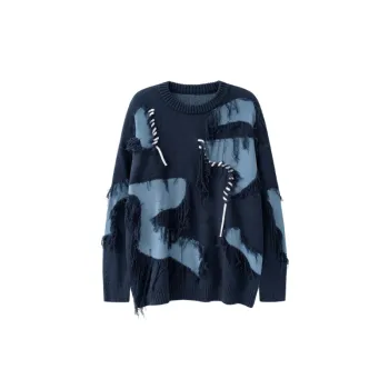High Street Tassel Rope Stitching Design Niche Pullover Knitted Sweater