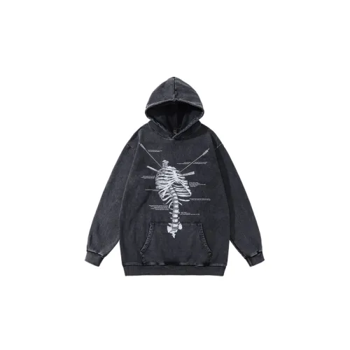 Skull Print Heavy Distressed Oversize Street Distressed Hoodie