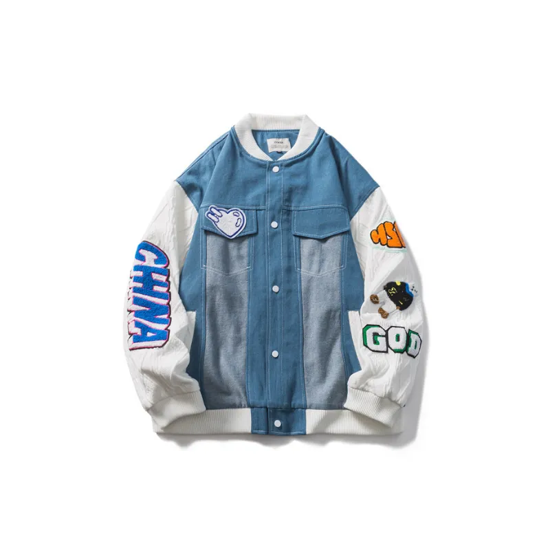 Patchwork Denim Baseball Jacket-0