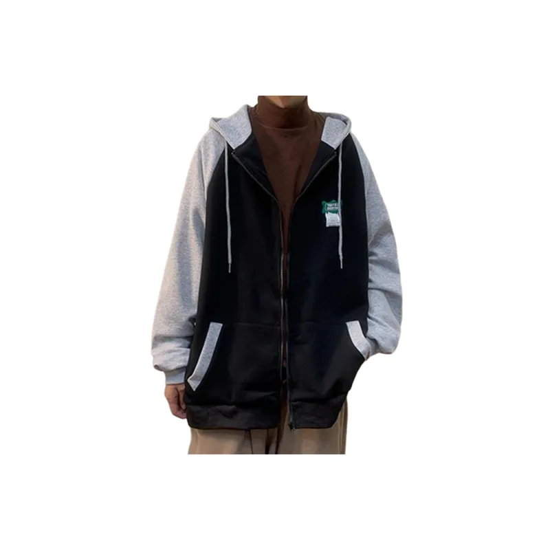 Casual Hooded Jacket with Splicing Design-0