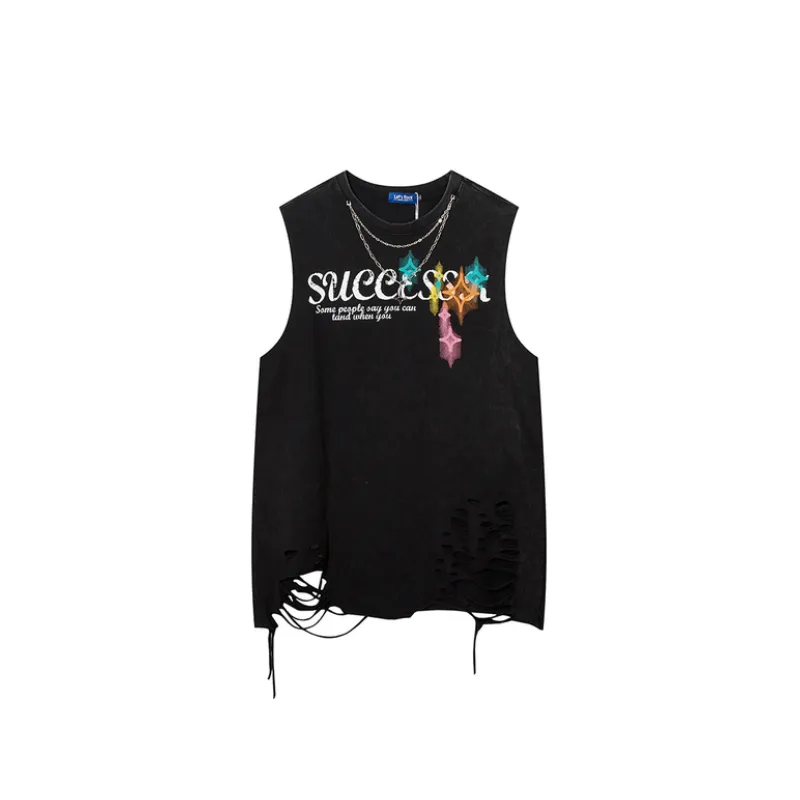 Trendy Couple Loose Hole Sleeveless Vest-0