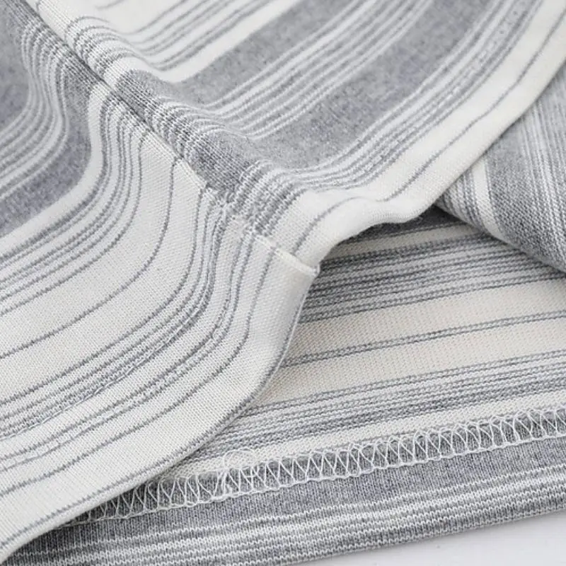 Retro Striped Cotton Blended Fabric T Shirt-3