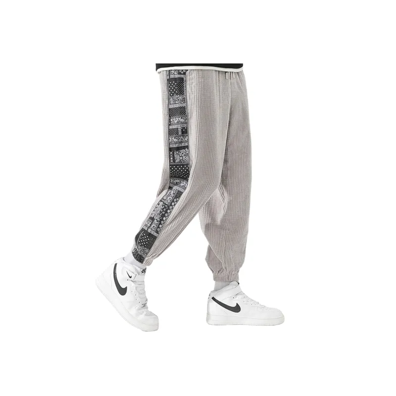 New Style National Fashion Corduroy Casual Cashew Flower Stitching Sports Pants swag OOTD-0