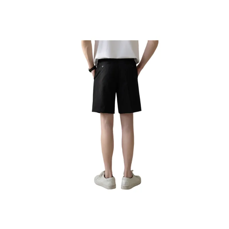 Plain Straight Leg Polyester Casual Shorts-1