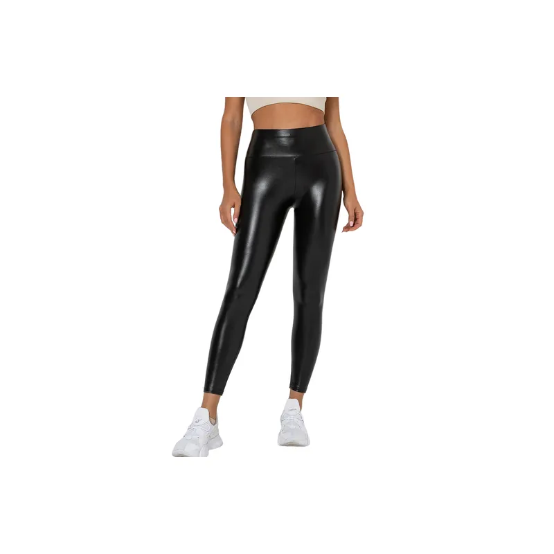 Simple Plain Spandex Leather Pants Women-0