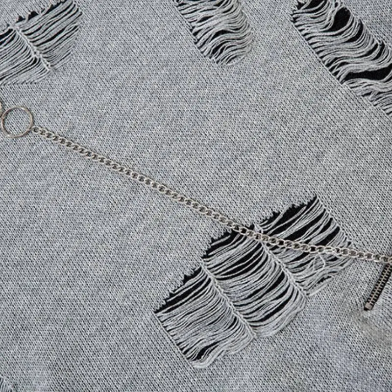 Zipper Ripped Sweater-5
