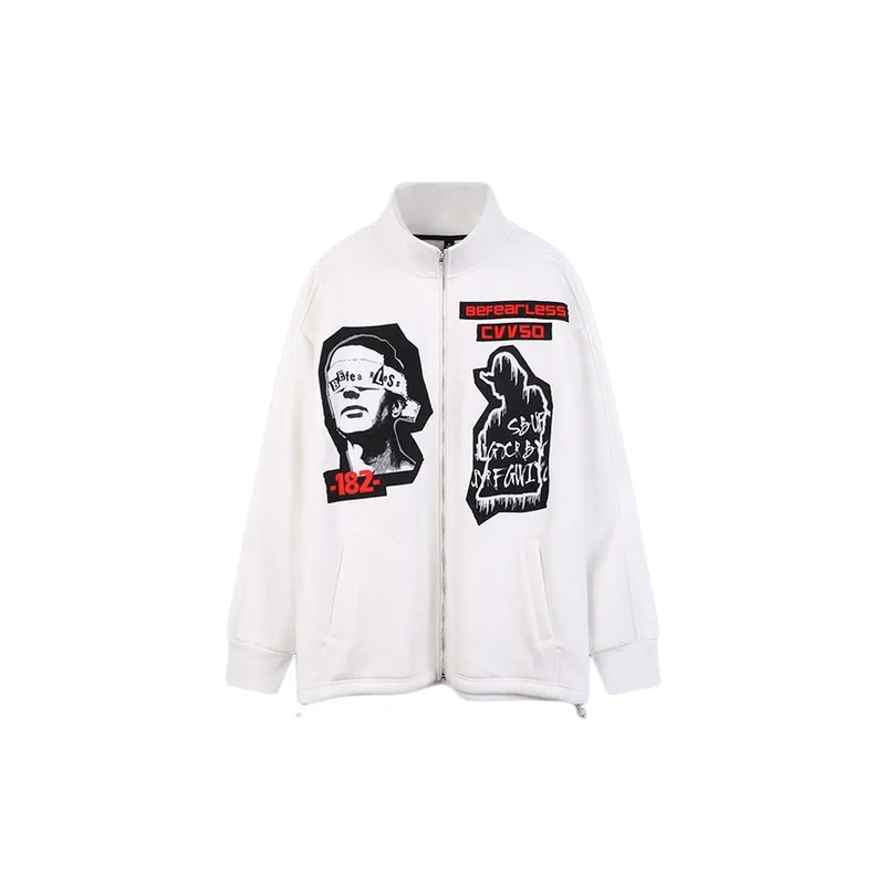 Hip Hop Embroidered Padded Velvet Zipper Street Loose Jacket-2