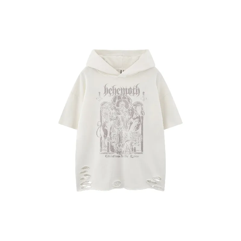 Fashionable Ripped Cotton Blended Fabric T Shirt Unisex-0