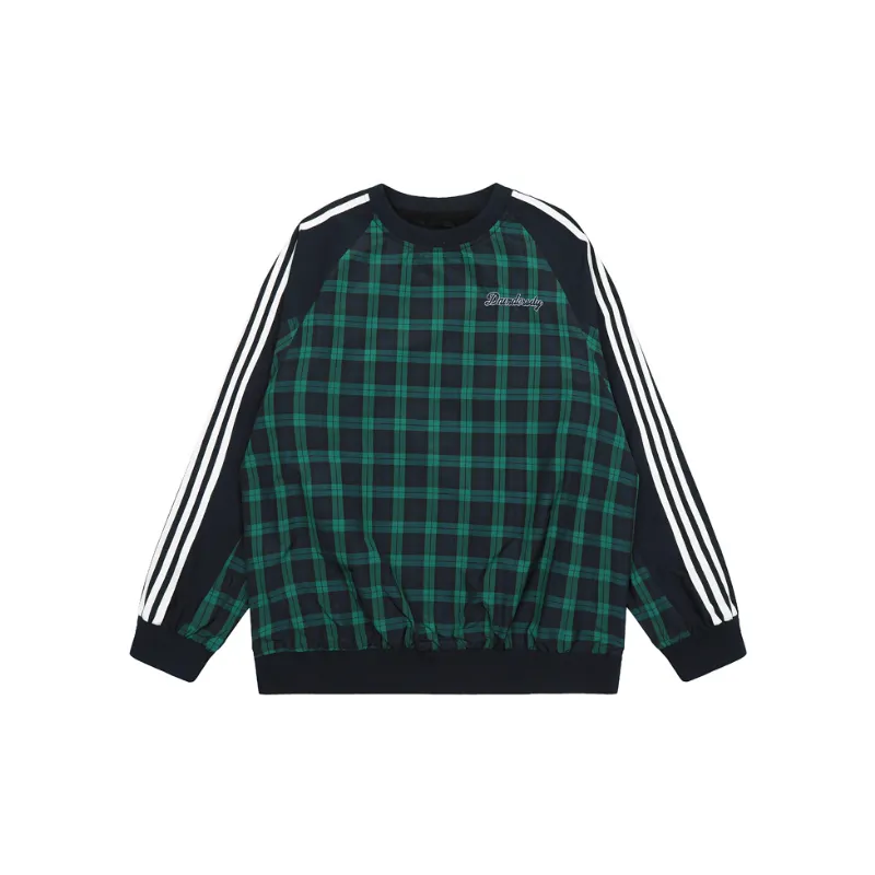 Contrast Striped Plaid Sweatshirt-0