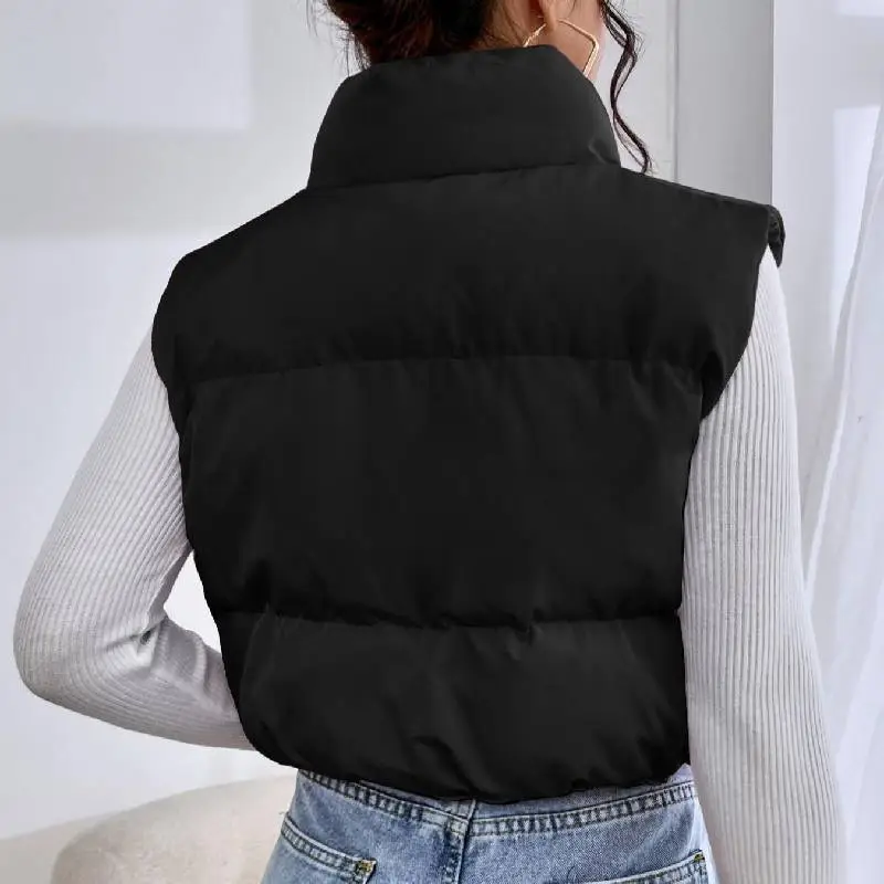 Casual Cropped Polyester Vest Women-2