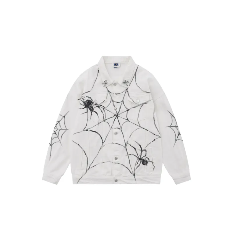 Spider Web Print Loose Denim Jacket