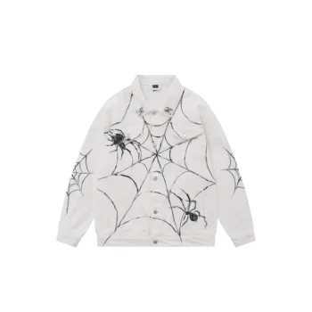 Spider Web Print Loose Denim Jacket
