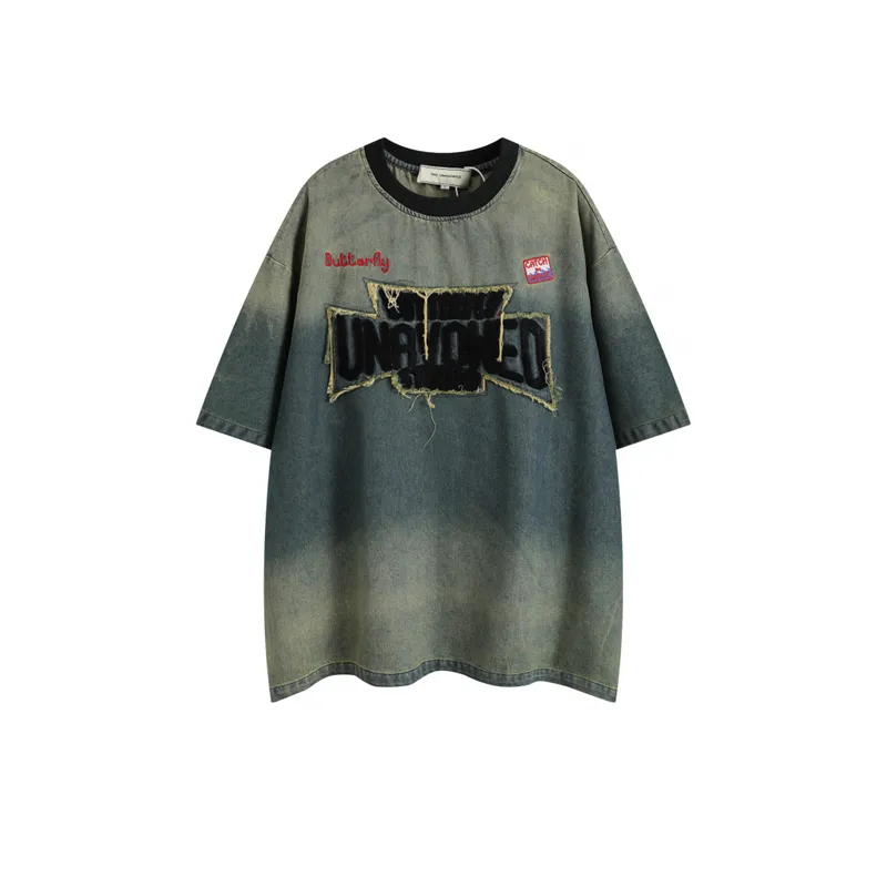 Tie Dye Patch Embroidered Short Sleeved T Shirt-0