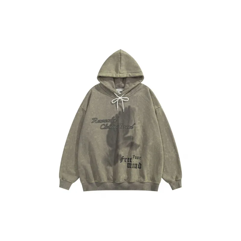 Washed Unreal Pigeon Printed Hooded Sweat-0