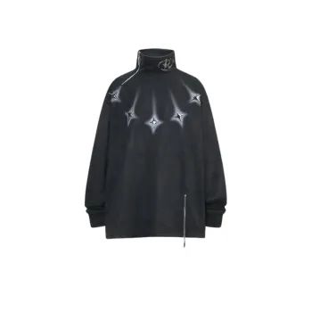 High Street Irregular Zipper Design Reflective Metal Buckle Vertical Collar Pullover Fleece Sweatshirt