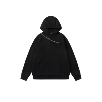 Zipper Decoration Solid Color Hooded Sweatshirt