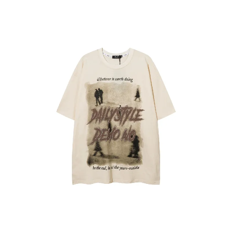 Retro Letter 100% Cotton T Shirt-2