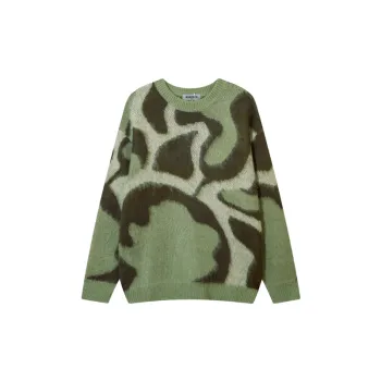 Retro Street Collisional Hairy Wool Round Neck Sweater