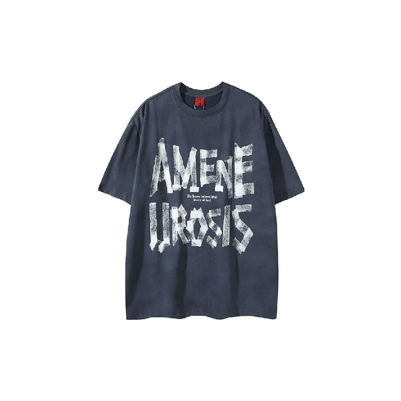 Letter Tie Dye 100% Cotton T Shirt-0