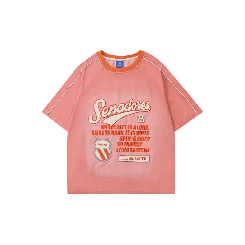 Casual Embroidered Short Sleeved T Shirt-4