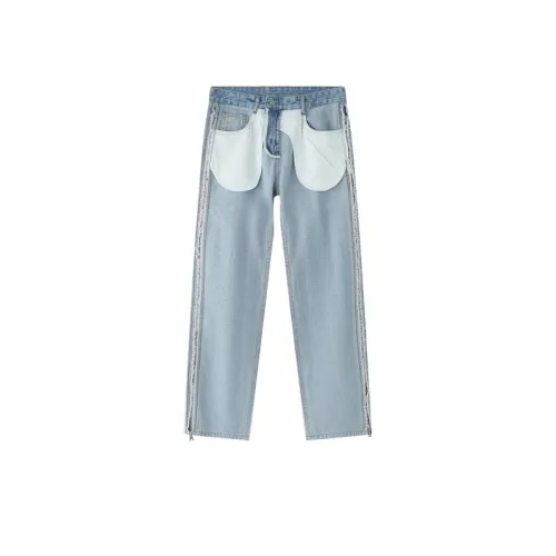 Pocket Turn-over Design Split Straight Jeans