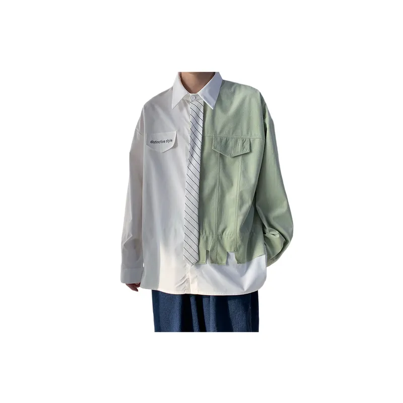 Long Sleeved Fall False Two Piece Shirt-0