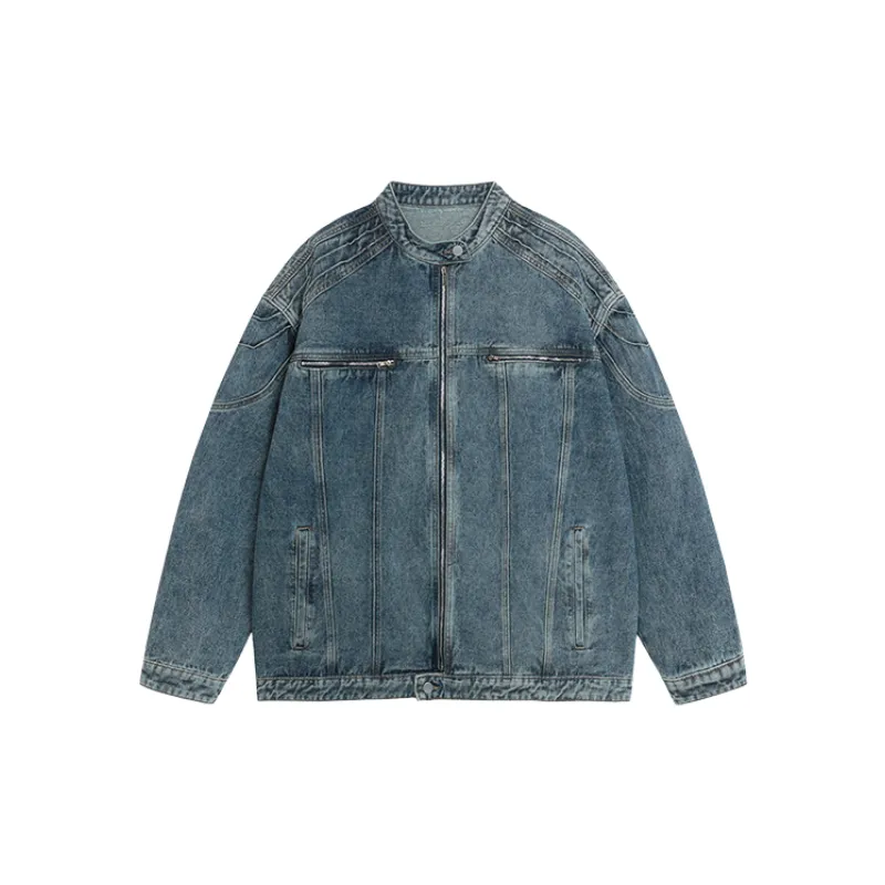 Washed Distress Denim Jacket-3