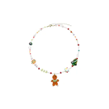 Gingerbread Man and Christmas Tree Colorful Glass Bead Necklace Christmas Gift