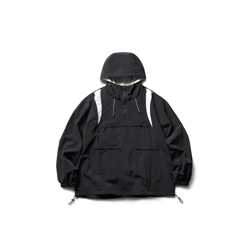Retro Functional Male Tooling Design Sense Hooded Stitching Pullover Jacket-0