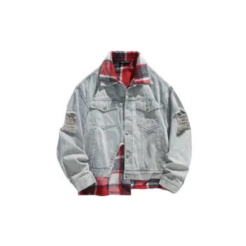 Casual Old Red Plaid Denim Jacket