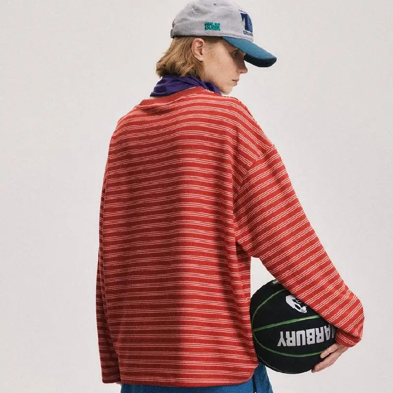Retro Striped Blended Synthetic Fabrics T Shirt-10