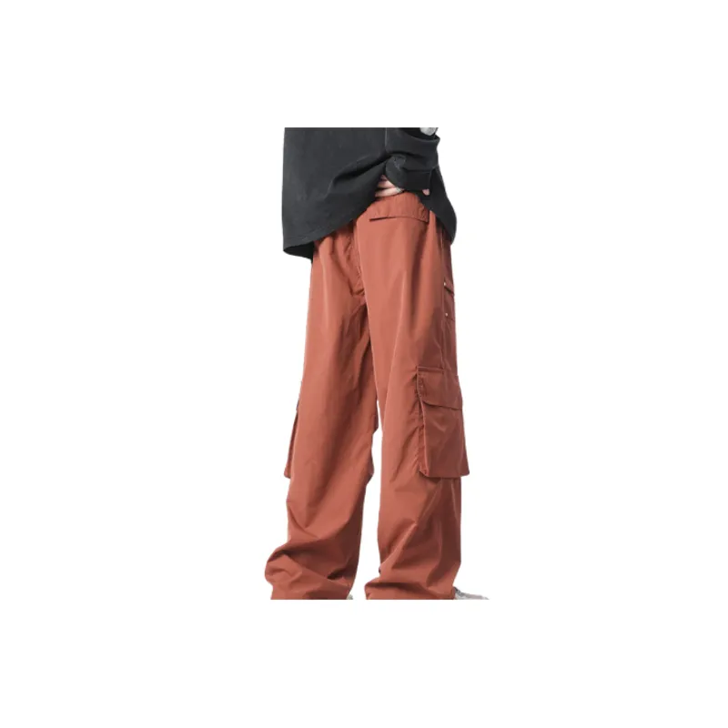Simple Plain Blended Synthetic Fabrics Cargo Pants-11