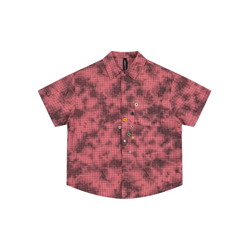 Contrast Tie Dye Plaid Short Sleeved Shirt-2
