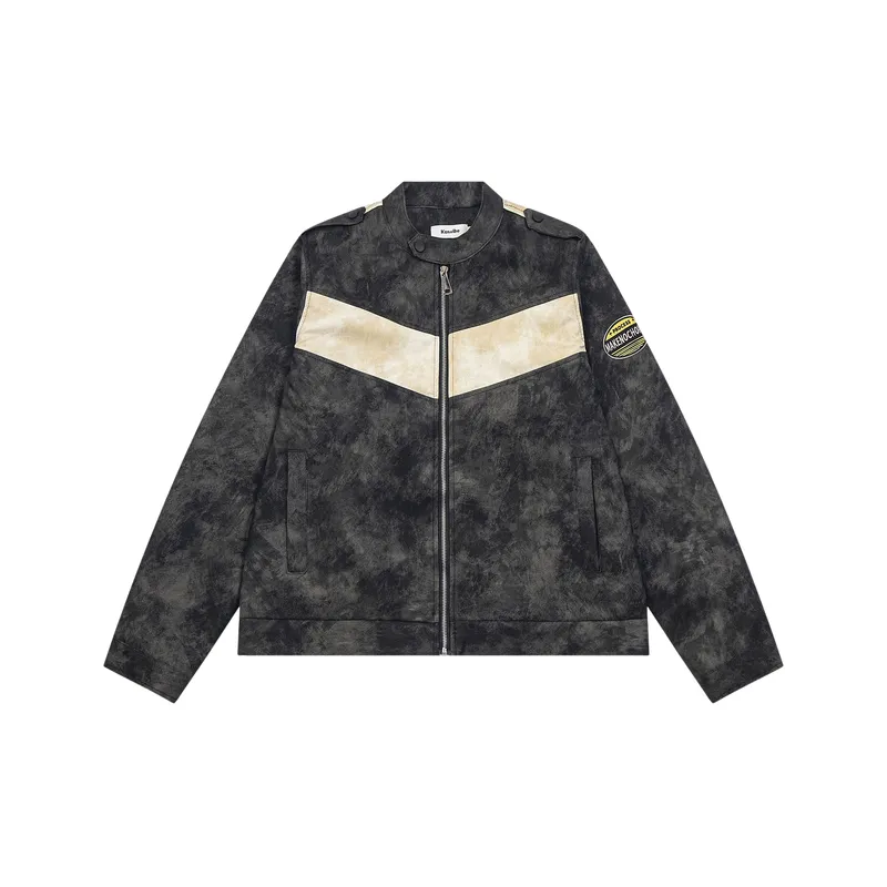 Embroidery Loose PU Jacket-0
