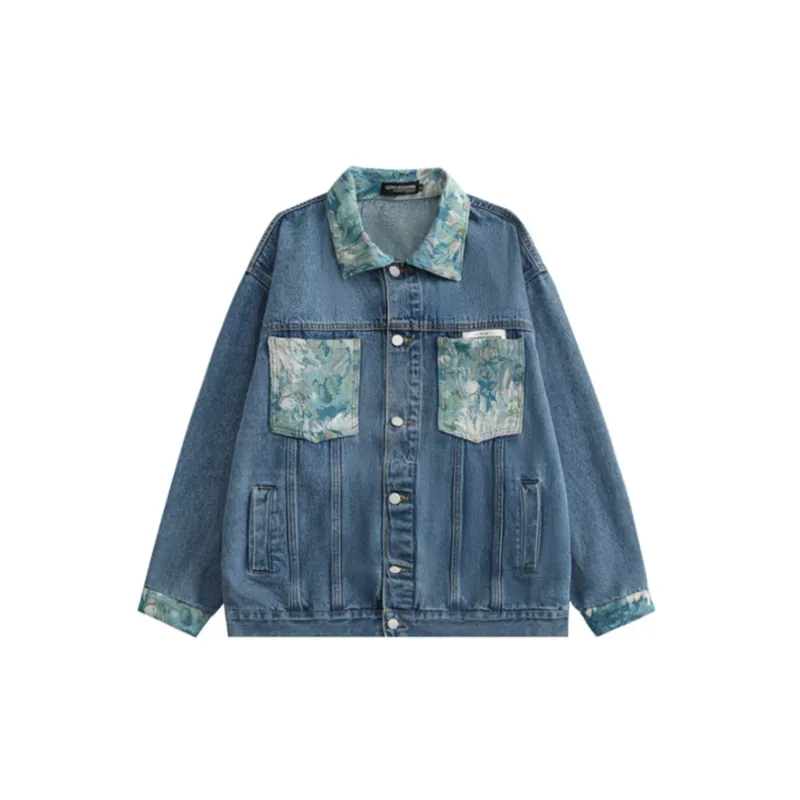 Printed Patchwork Denim Coat