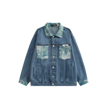 Printed Patchwork Denim Coat