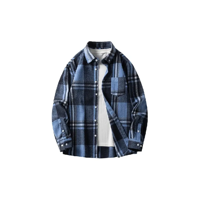 Casual Plaid Cotton Blended Fabric Shirt-1