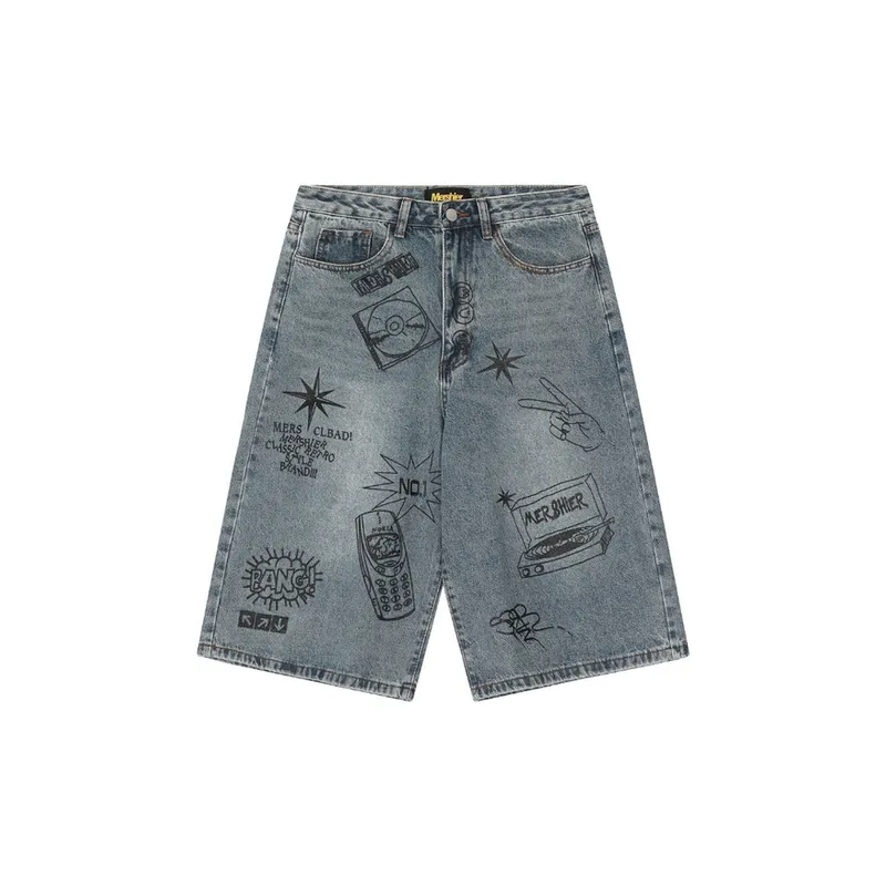 Retro Graffiti Jeans Shorts-0