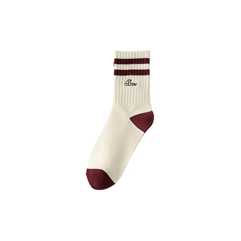 Simple Bow Combed Cotton Mid Calf Sock-0