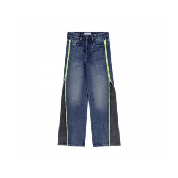 Fashion Brand Zipper Stitching Contrast Color Straight Loose Hip Hop Casual Jeans