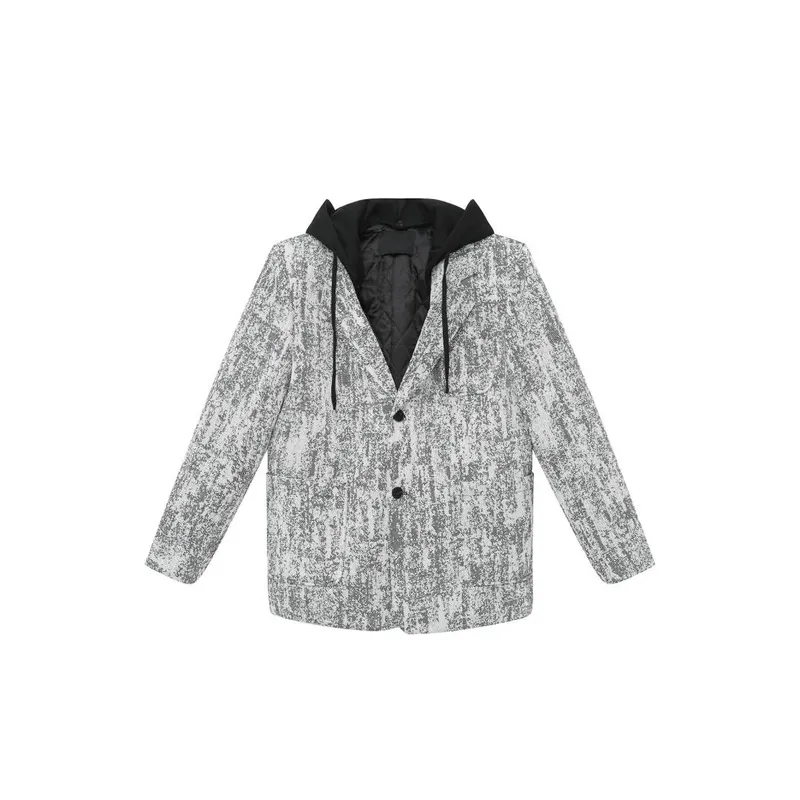 Retro Woven Contrast Color Cotton Shoulder Pad Casual Jacket and Trouser-0