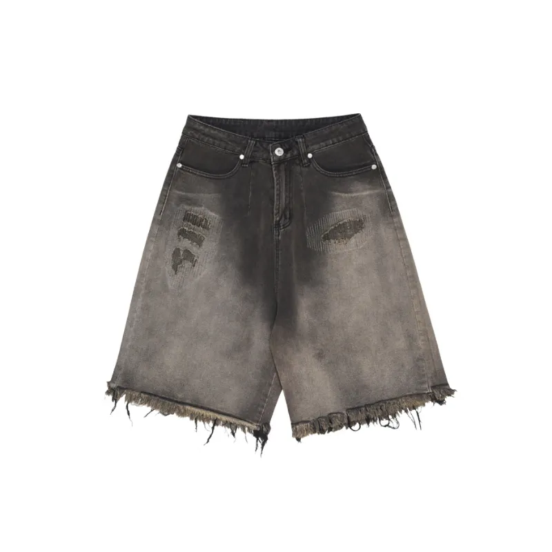 Retro Distress Denim Shorts-0
