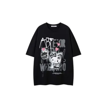 Retro Cartoon Cotton Blended Fabric T Shirt