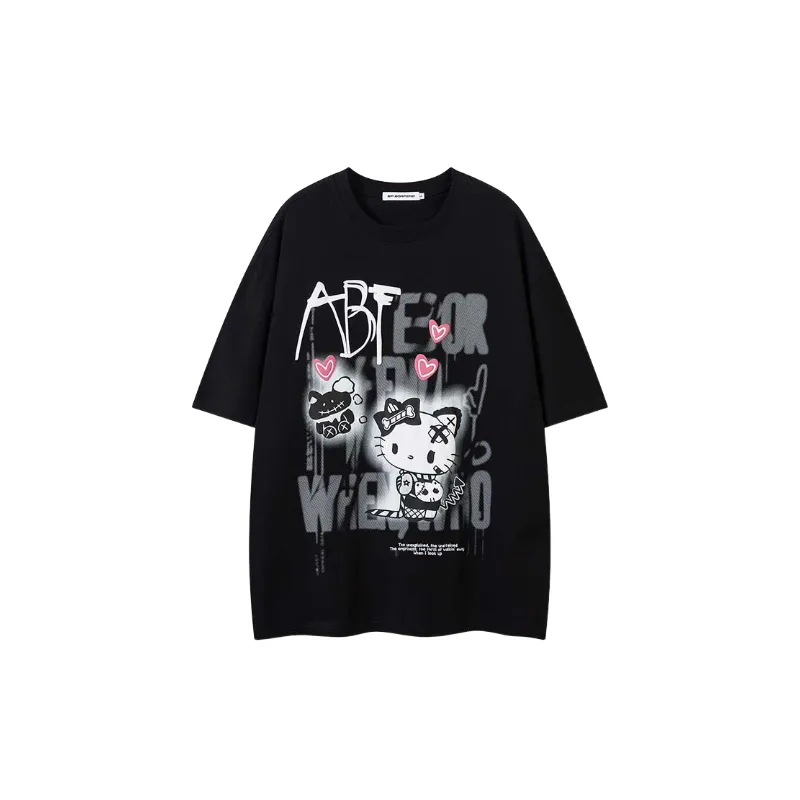 Retro Cartoon Cotton Blended Fabric T Shirt-2