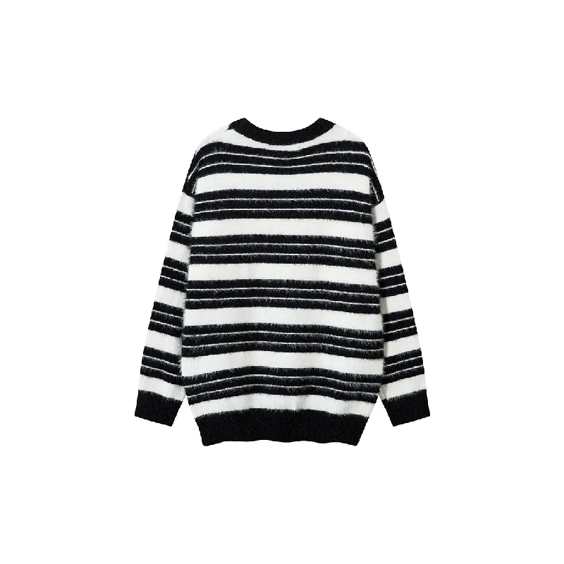 Casual Contrast Color Striped Cotton Blended Fabric Sweater-3