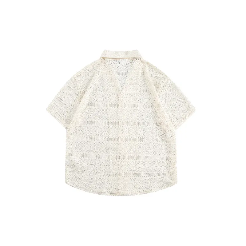 Hollow Out Loose Blended Synthetic Fabrics Shirt Unisex-1